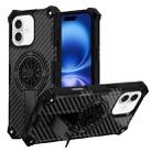 For iPhone 16 Camouflage Kickstand Rotating Shaft MagSafe Phone Case(Carbon Fiber Black) - 1