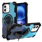 For iPhone 16 Camouflage Kickstand Rotating Shaft MagSafe Phone Case(Carbon Fiber Sky Blue) - 1