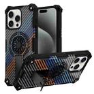 For iPhone 15 Pro Max Camouflage Kickstand Rotating Shaft MagSafe Phone Case(Carbon Fiber Rainbow) - 1