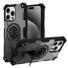 For iPhone 15 Pro Max Camouflage Kickstand Rotating Shaft MagSafe Phone Case(Carbon Fiber Grey) - 1