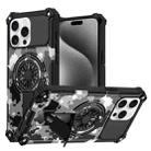 For iPhone 15 Pro Camouflage Kickstand Rotating Shaft MagSafe Phone Case(Mint Green Camouflage) - 1