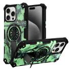 For iPhone 15 Pro Camouflage Kickstand Rotating Shaft MagSafe Phone Case(Bright Green Branches) - 1