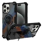 For iPhone 15 Pro Camouflage Kickstand Rotating Shaft MagSafe Phone Case(Carbon Fiber Rainbow) - 1