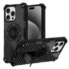 For iPhone 15 Pro Camouflage Kickstand Rotating Shaft MagSafe Phone Case(Carbon Fiber Black) - 1