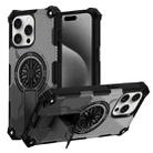 For iPhone 15 Pro Camouflage Kickstand Rotating Shaft MagSafe Phone Case(Carbon Fiber Grey) - 1
