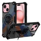 For iPhone 15 Plus Camouflage Kickstand Rotating Shaft MagSafe Phone Case(Carbon Fiber Rainbow) - 1