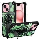 For iPhone 15 Camouflage Kickstand Rotating Shaft MagSafe Phone Case(Bright Green Branches) - 1