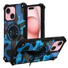 For iPhone 15 Camouflage Kickstand Rotating Shaft MagSafe Phone Case(Blue Camouflage) - 1