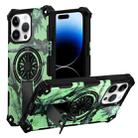 For iPhone 14 Pro Max Camouflage Kickstand Rotating Shaft MagSafe Phone Case(Bright Green Branches) - 1