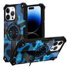 For iPhone 14 Pro Max Camouflage Kickstand Rotating Shaft MagSafe Phone Case(Blue Camouflage) - 1