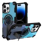 For iPhone 14 Pro Max Camouflage Kickstand Rotating Shaft MagSafe Phone Case(Carbon Fiber Sky Blue) - 1