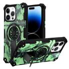 For iPhone 14 Pro Camouflage Kickstand Rotating Shaft MagSafe Phone Case(Bright Green Branches) - 1