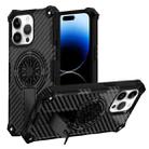 For iPhone 14 Pro Camouflage Kickstand Rotating Shaft MagSafe Phone Case(Carbon Fiber Black) - 1