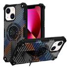 For iPhone 14 / 13 Camouflage Kickstand Rotating Shaft MagSafe Phone Case(Carbon Fiber Rainbow) - 1
