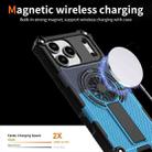 For iPhone 14 / 13 Camouflage Kickstand Rotating Shaft MagSafe Phone Case(Carbon Fiber Sky Blue) - 3