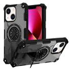 For iPhone 14 / 13 Camouflage Kickstand Rotating Shaft MagSafe Phone Case(Carbon Fiber Grey) - 1