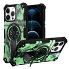 For iPhone 12 Pro Max Camouflage Kickstand Rotating Shaft MagSafe Phone Case(Bright Green Branches) - 1