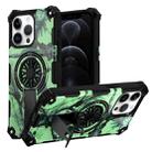 For iPhone 12 / 12 Pro Camouflage Kickstand Rotating Shaft MagSafe Phone Case(Bright Green Branches) - 1