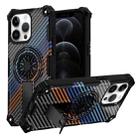 For iPhone 12 / 12 Pro Camouflage Kickstand Rotating Shaft MagSafe Phone Case(Carbon Fiber Rainbow) - 1
