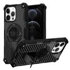 For iPhone 12 / 12 Pro Camouflage Kickstand Rotating Shaft MagSafe Phone Case(Carbon Fiber Black) - 1