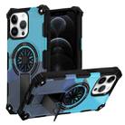 For iPhone 12 / 12 Pro Camouflage Kickstand Rotating Shaft MagSafe Phone Case(Carbon Fiber Sky Blue) - 1