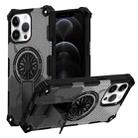 For iPhone 12 / 12 Pro Camouflage Kickstand Rotating Shaft MagSafe Phone Case(Carbon Fiber Grey) - 1
