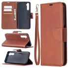 For OPPO Realme 6 Pro Retro Lambskin Texture Pure Color Horizontal Flip PU Leather Case, with Holder & Card Slots & Wallet & Lanyard(Brown) - 1