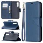 For OPPO Realme 6 Pro Retro Lambskin Texture Pure Color Horizontal Flip PU Leather Case, with Holder & Card Slots & Wallet & Lanyard(Blue) - 1