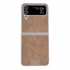 For Samsung Galaxy Z Flip4 5G Lamb Leather Cork PU + PC Brown Phone Case(Silver Edge) - 1