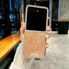 For Motorola Razr 50 Ultra Lamb Leather Cork PU + PC Brown Phone Case(Silver Edge) - 2