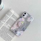 For iPhone 11 Colorful Laser Flower Series TPU Mobile Phone Case with Folding Holder(Pink Flower) - 1