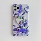 For iPhone 11 Pro Colorful Laser Flower Series TPU Mobile Phone Case with Folding Holder(Blue Flower) - 2