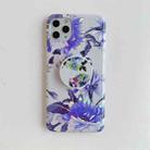 For iPhone 11 Pro Max Colorful Laser Flower Series TPU Mobile Phone Case with Folding Holder(Blue Flower) - 2