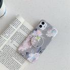 For iPhone 11 Pro Max Colorful Laser Flower Series TPU Mobile Phone Case with Folding Holder(Pink Flower) - 1