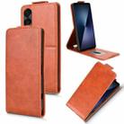 For Sony Xperia 1 VII Magnetic Vertical Flip Leather Phone Case with Buckle(Brown) - 1