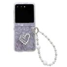 For Motorola Razr 50 / 60 Pearlescent Shell Texture Heart Pattern Phone Case with Bracelet(Pink) - 1