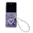 For Motorola Razr 50 / 60 Pearlescent Shell Texture Heart Pattern Phone Case with Bracelet(Purple) - 1