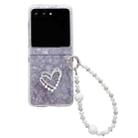 For Motorola Razr 40 Ultra Pearlescent Shell Texture Heart Pattern Phone Case with Bracelet(Pink) - 1
