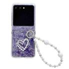 For Motorola Razr 40 Ultra Pearlescent Shell Texture Heart Pattern Phone Case with Bracelet(Purple) - 1