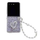 For Motorola Razr 50 Ultra Pearlescent Shell Texture Heart Pattern Phone Case with Bracelet(Pink) - 1
