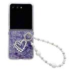 For Motorola Razr 50 Ultra Pearlescent Shell Texture Heart Pattern Phone Case with Bracelet(Purple) - 1