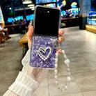 For Motorola Razr 50 Ultra Pearlescent Shell Texture Heart Pattern Phone Case with Bracelet(Purple) - 2