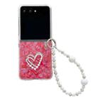For Motorola Razr 60 Ultra Pearlescent Shell Texture Heart Pattern Phone Case with Bracelet(Red) - 1