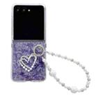 For Motorola Razr 60 Ultra Pearlescent Shell Texture Heart Pattern Phone Case with Bracelet(Purple) - 1