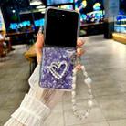 For Motorola Razr 60 Ultra Pearlescent Shell Texture Heart Pattern Phone Case with Bracelet(Purple) - 2
