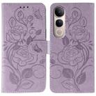 For vivo V50 Lite 5G Rose Butterfly Embossed Leather Phone Case(Purple) - 1