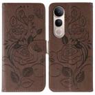 For vivo V50 Lite 5G Rose Butterfly Embossed Leather Phone Case(Brown) - 1
