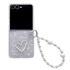For Samsung Galaxy Z Flip7 Pearlescent Shell Texture Heart Pattern Phone Case with Bracelet(White) - 1