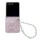 For Samsung Galaxy Z Flip7 Pearlescent Shell Texture Heart Pattern Phone Case with Bracelet(Pink) - 1