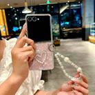 For Samsung Galaxy Z Flip7 Pearlescent Shell Texture Heart Pattern Phone Case with Bracelet(Pink) - 2